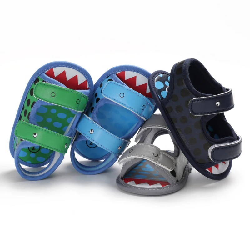 Лето мультфильм обувь для мальчика Младенческая новорожденная девочка мальчик крокодил печать сандалики для детей, которые учатся ходить 0-18 м