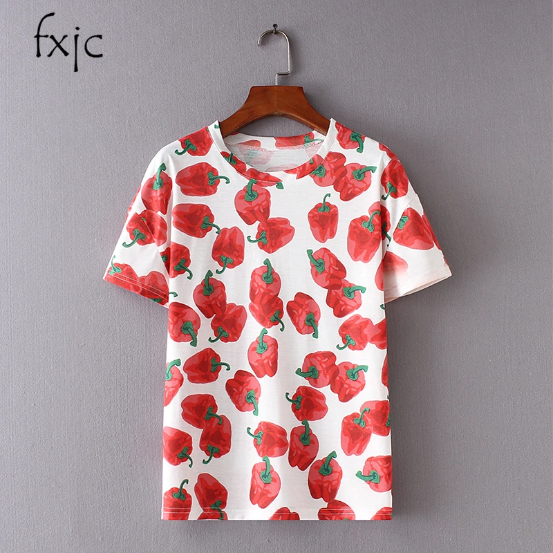 

2018 spring new printed pepper pattern short-sleeved women's T-shirt ZR264