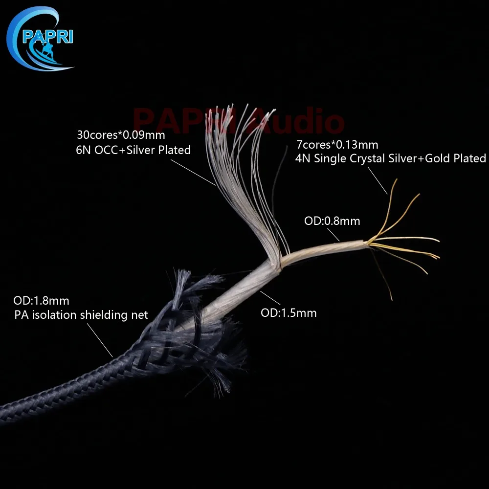 PAPRI 2 5 3 5mm 4 4mm 4N OCC Silver Gold Plated 5Mil Balanced Earphone Cable For Most MMCX 0 78mm Headphone DIY Upgrade Cables