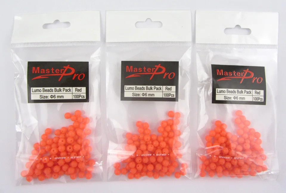 300pcs Premium Quality Fishing Lumo Soft Glow Beads Red Round Space