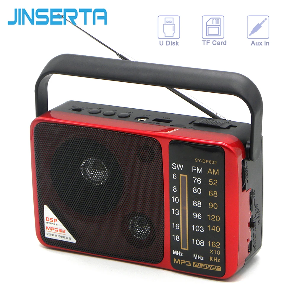 

JINSERTA Portable FM/MW/SW Radio Receiver Loudspeaker Music Player with TF Card Slot Support U Disk Audio Input Flashlight Gift