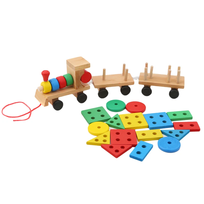 Hot Selling in Kids Baby Developmental Toys Wooden Train Truck Set Geometric Blocks Wonderful Gift Toy Drop Shipping