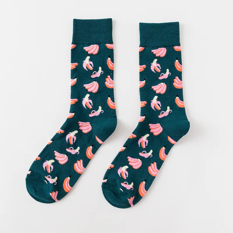 Новые модные мужские хлопковые носки с фруктами, соснами, яблоками, вишнями, в стиле хип-хоп, для улицы, Meias, Забавный скейтборд, Harajuku, розовый, желтый - Цвет: watermelon