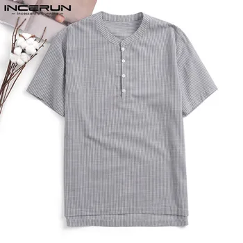 

INCERUN Fashion Striped Mens Shirt Short Sleeve Streetwear Breathable Shirt 2020 Casual Brand Shirt Men Camisa Masculina Summer