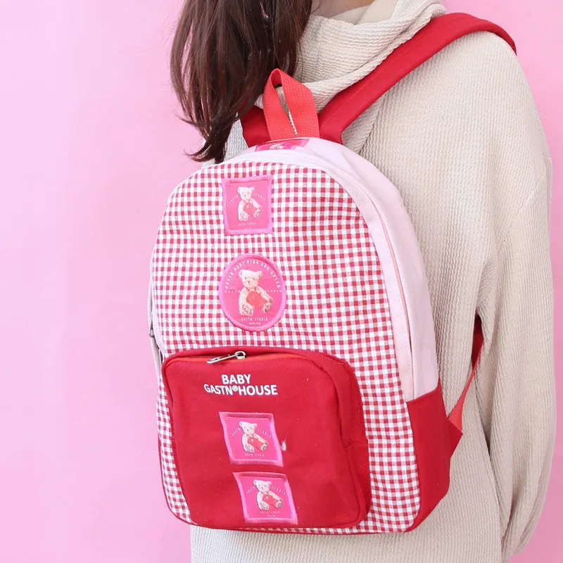 

Japanese cute red bear bear backpack literary girl sweet student retro casual shopping bag Laptop backpack