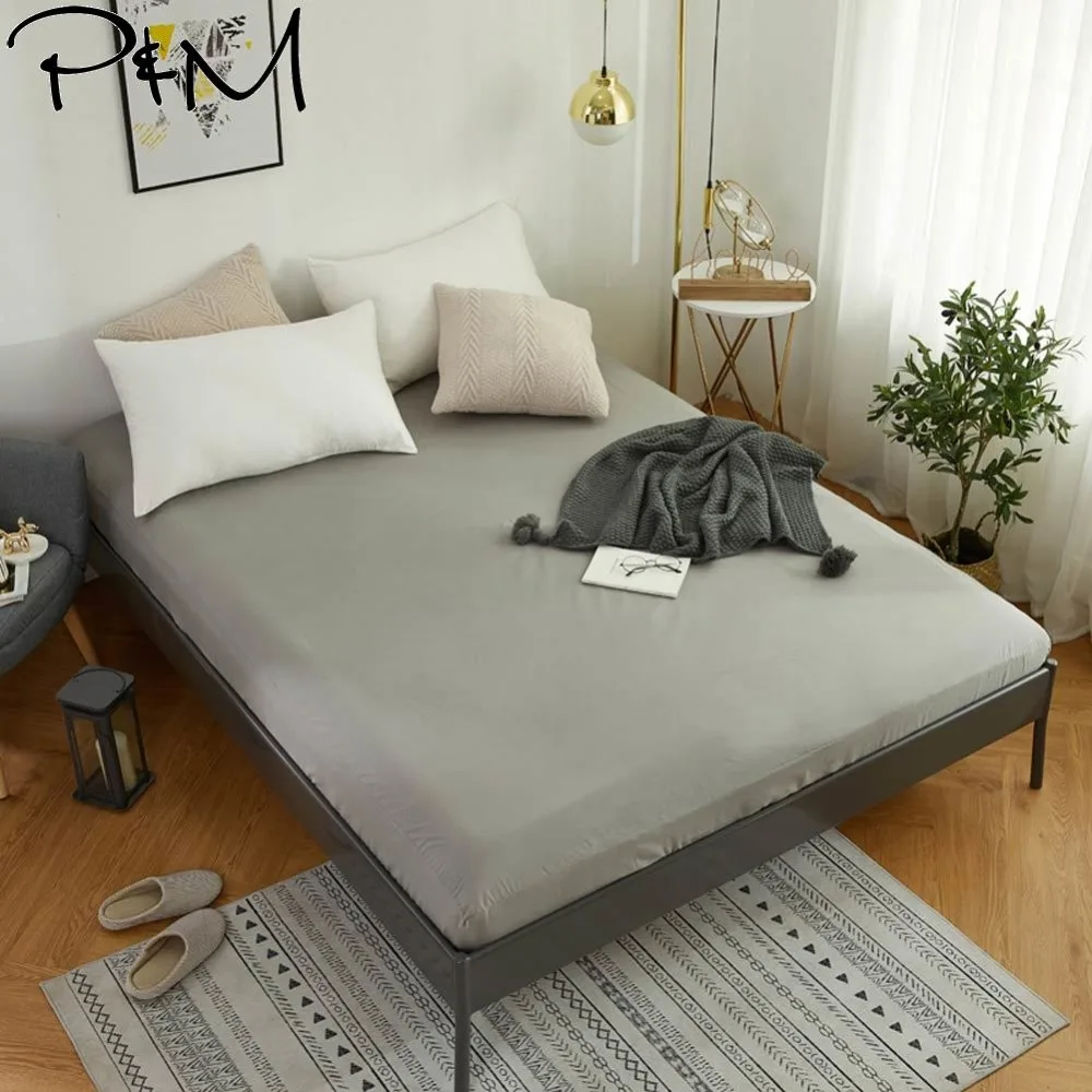 

2019 Simple Solid Grey Water-proof Fitted Sheet(With Elastic Band) Bed Mattress Protective Cover Polyester Bed Sheet