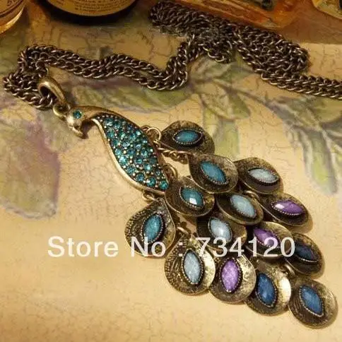 

Hot Sales Fashion Jewels the Peacock Retro Colorful Necklace Sweater Chain