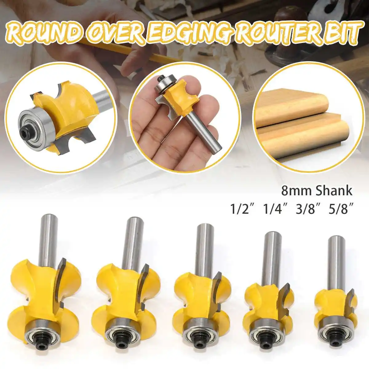 

1/2" 1/4" 3/8" 5/8" 8mm Shank Milling Cutter T Type Router Bit for Woodworking Tenon Cutter Tool Drilling DIY Wood Working