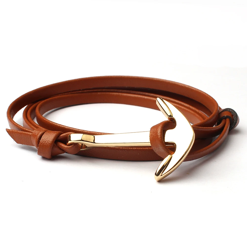 Очаровательный Новый якорь крючки Pulseras мужской браслет двойной кожаный &