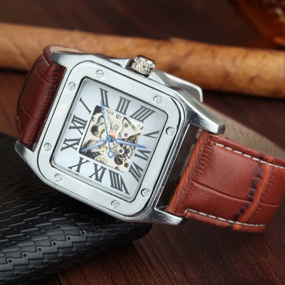 Luxury Brand Square Automatic Mechanical Movement Men's Watch Classic Roma Digital Skeleton