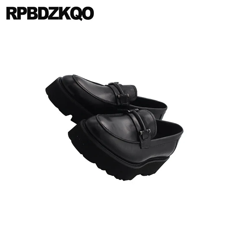 Kuh 2018 Schwarzes Mode Plattform Schuhe Müßiggänger Auf Slip Ferse Leder Marke Männer Atmungs Neue Hohe Beliebte Runway Sommer Creepers Schwarz wBpOxEnq