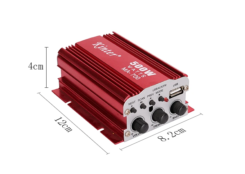 Kinter MA-700 мини аудио усилитель 2 канала USB AUX FM радио 12 В 3 А адаптер питания алюминиевый корпус красный в автомобиль домашний мотоцикл