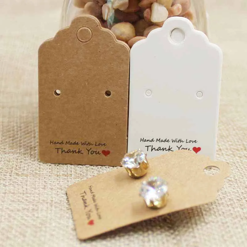 

Kraft/white cardboard jewelry package & display card pretty scallop thank you stud earring card tag 5*3cm custom cost extra