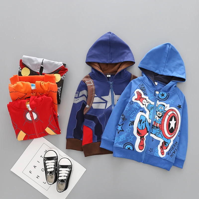 

2018 The Plane Boys Coat Spring Cartoon The Avengers Boys Jacket Hooded Casual Captain America Kids Clothes Children Clothing