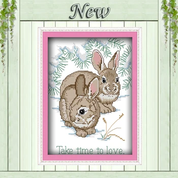 

Love with heart rabbits decor paintings DMC 14CT 11CT DIY Cross Stitch Counted Printed on canvas Embroidery Sets Needlework Kits