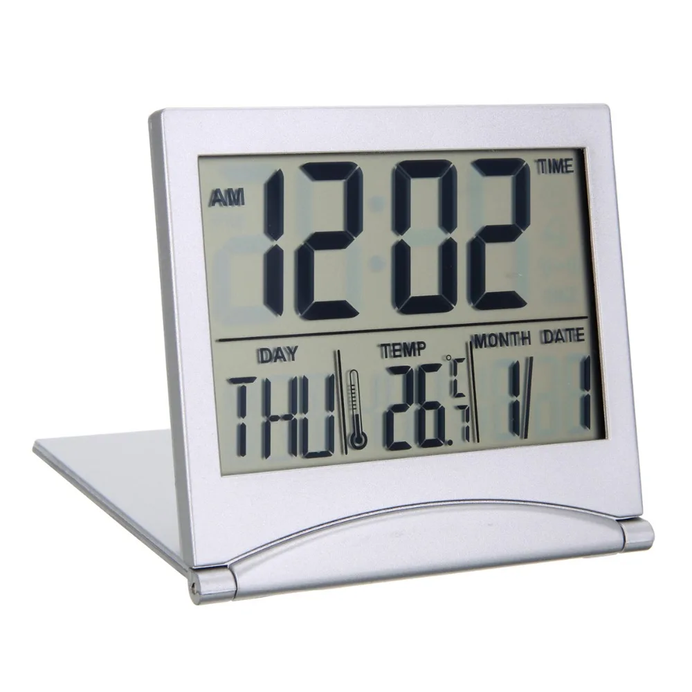 

Folding Alarm Clock LCD Digital Weather Station Desk Temperature Travel Alarm Clock for Home Travel Digital Alarm Clock