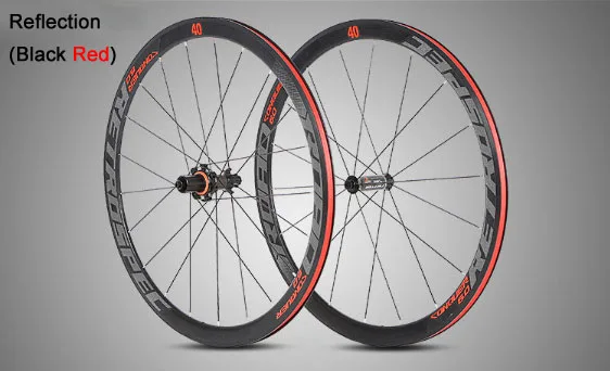 700C набор колес для шоссейного велосипеда RS-TW обод 40 мм Глубина передних 18 отверстий задние 21 отверстия круглые спицы 8-9-10-11 скоростные кассеты передние 100 задние 130 - Цвет: Reflector(Black Red)