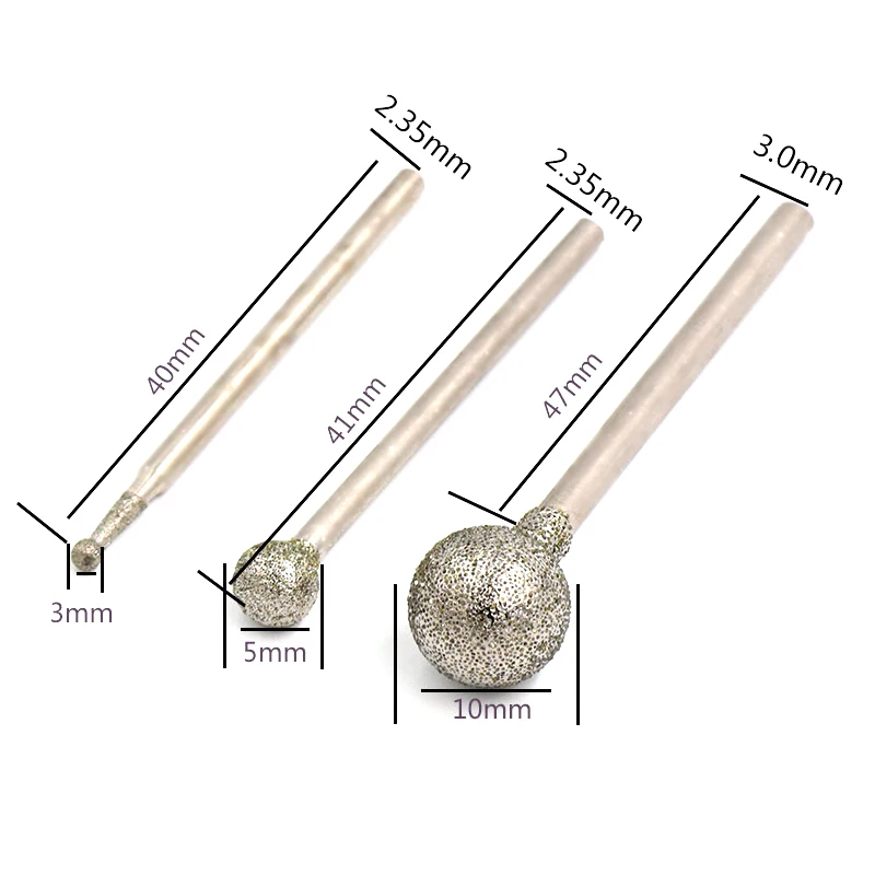 10 шт. 2,35/3 мм сферическая алмазная полировальная Шлифовальная головка монтируемая точками шлифовальное долото для вращающихся инструментов Dremel иглы