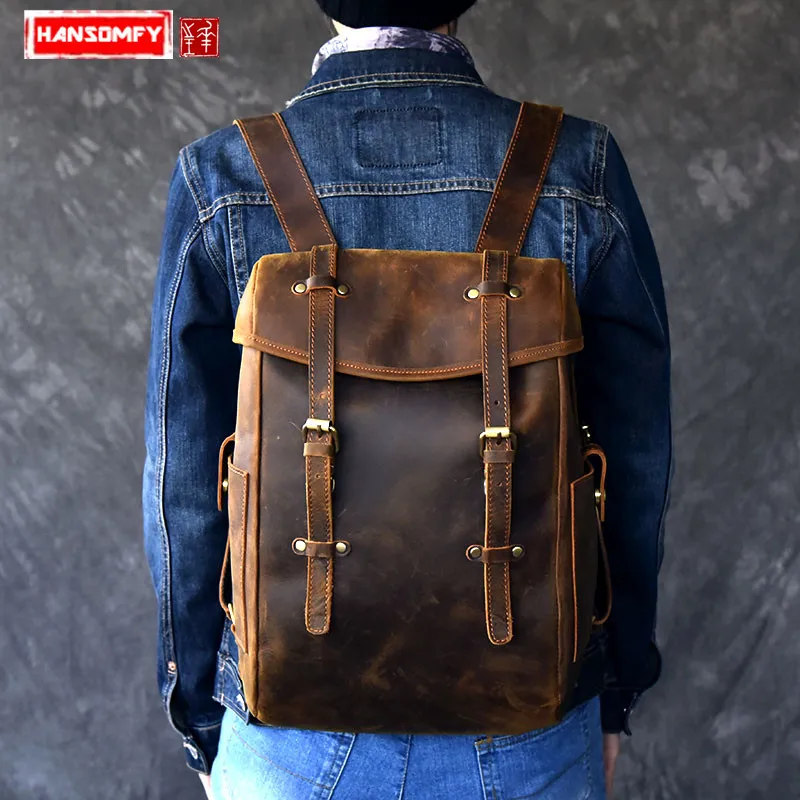#^Special Price Мужской рюкзак из натуральной кожи, Большой Вместительный коричневый рюкзак для ноутбука 14 дюймов #^Special Price Мужской рюкзак из натуральной кожи, Большой Вместительный коричневый рюкзак для ноутбука 14 дюймов