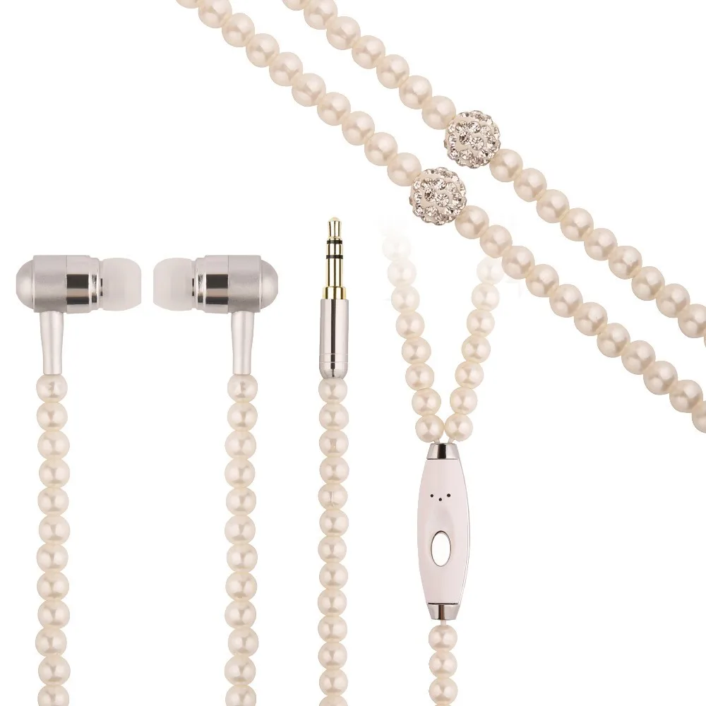 Роскошный сверкающий чехол с кристаллами жемчужное ожерелье наушники, стереонаушники с микрофоном для iphone 6 6s samsung huawei Xiaomi Mobliephone