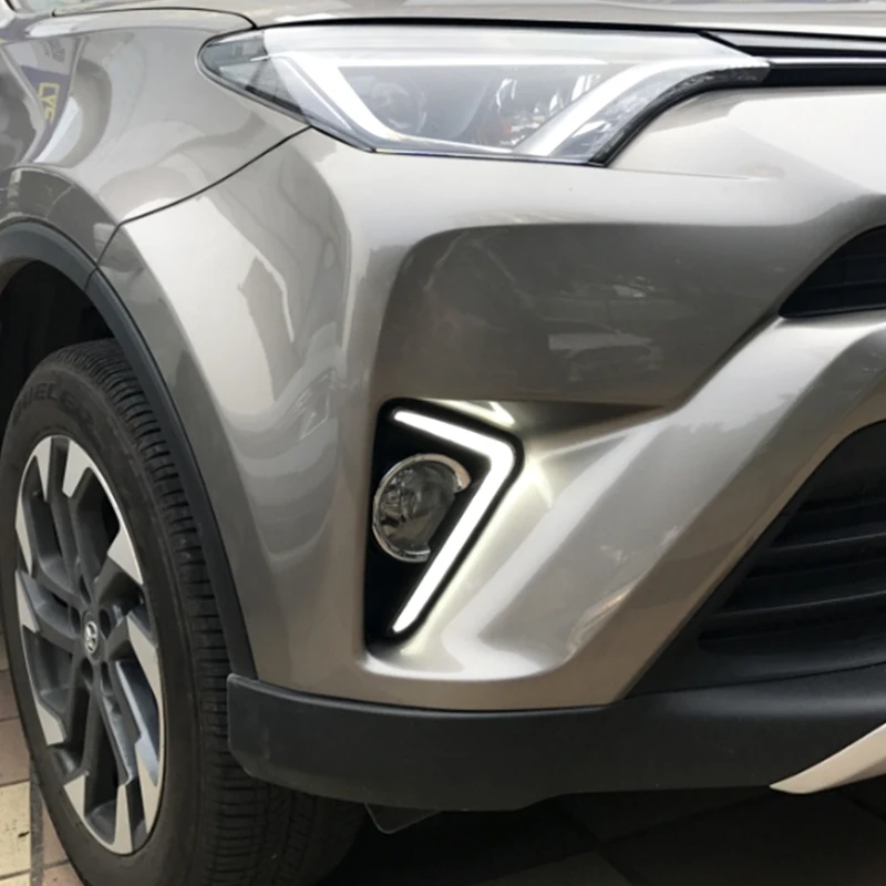 

ROADOT DRL LED Daylight For Toyota RAV4 2016 2017 Daytime Running Lights With Fog Light Hole Car styling ABS Waterproof