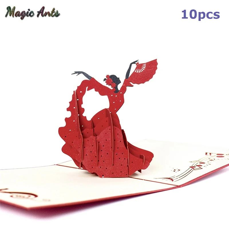 

10 Pack 3D Pop UP Cards Dancing Girl Birthday Gift Card for Girl with Envelope Sticker Greeting Cards