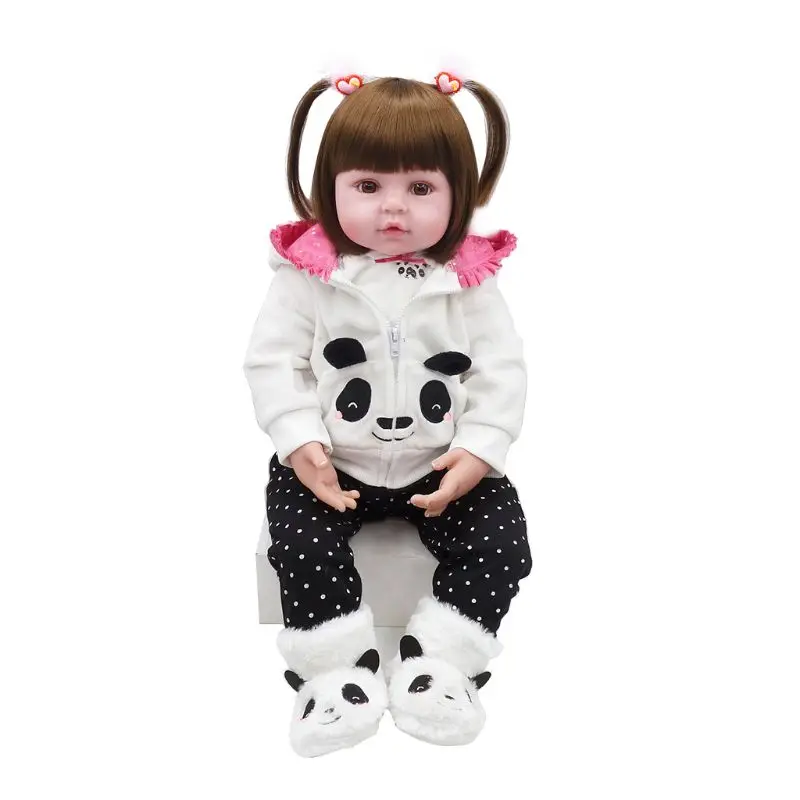 

1 Set 56cm Lifelike Silicon Girl Baby Dolls Panda Coat Shoes Cute Toys Early Childhood Hot