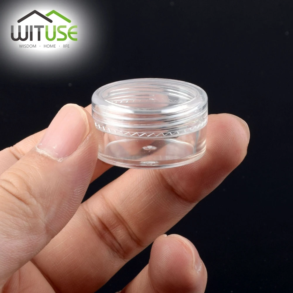 Wituse 10x عينة كريم جرة واضحة البسيطة التجميل زجاجات الحاويات وعاء لمسمار الفنون الصغيرة واضحة يمكن القصدير ل بلسم 2 ملليلتر 3 ملليلتر 5 ملليلتر
