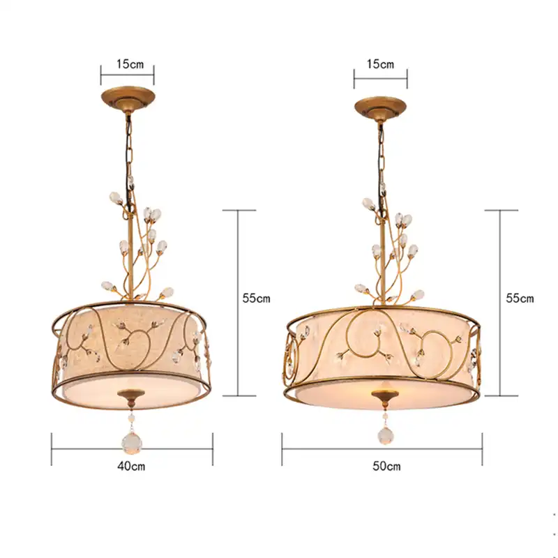 Large Drum Shape Ceiling Lights Fabric Shade Bloom Crystal Flower