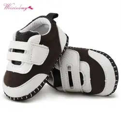 Weixinbuy/новорожденных для маленьких мальчиков Обувь для девочек PU патч замши Обувь противоскользящие Обувь для младенцев первых шагов