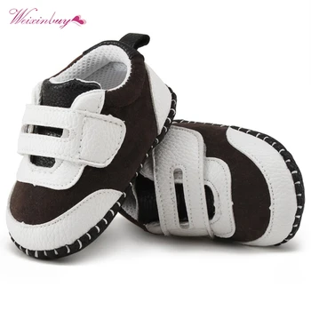 

WEIXINBUY Newborn Baby Boys Girls PU Patch Suede Shoes Anti-slip Baby Shoes First Walker Casual Toddler Shoes
