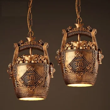 

Loft Style Creative Bucket Resin LED Droplight Industrial Wind Vintage Pendant Light Fixtures For Dining Room Hanging Lamp