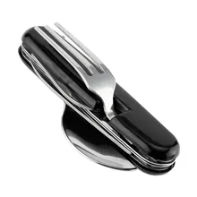 Portable 4 in 1 Stainless Steel Spoon Fork Knife Set Folding Hiking Camping PicnicTableware Multi Function Tool 