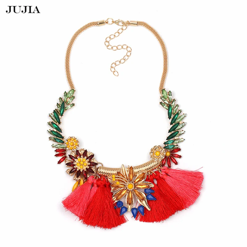 

Hot Handmade Flower Elegant Statement Tassel Necklace Fashion Jewelry Pendant Women Christmas Gift