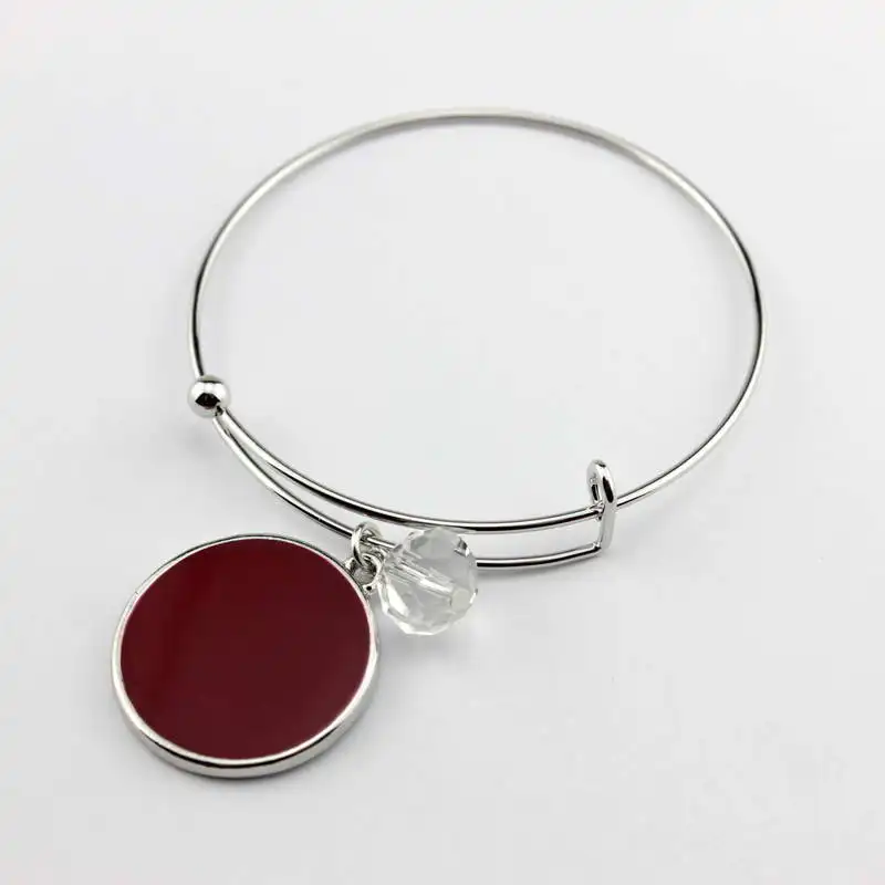 Персонализированный эмалированный диск пустые граненые бусины из прозрачного стекла регулируемый браслет для гравировки вензеля начальные ювелирные изделия - Окраска металла: Red