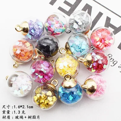 

10PCS Gold Glass Ball Dangle Charms For DIY Earring Jewelry PVC Shining Charms
