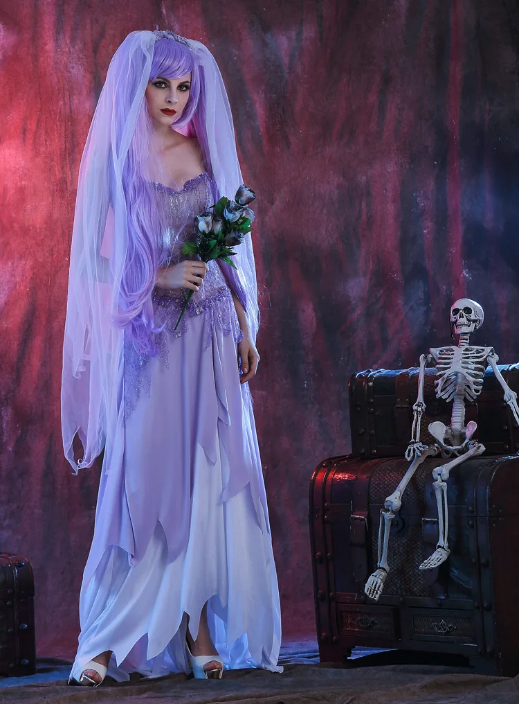 Umorden женский костюм для невесты на Хеллоуин, День мертвых, фиолетовый, зомби, труп, вечерние платья