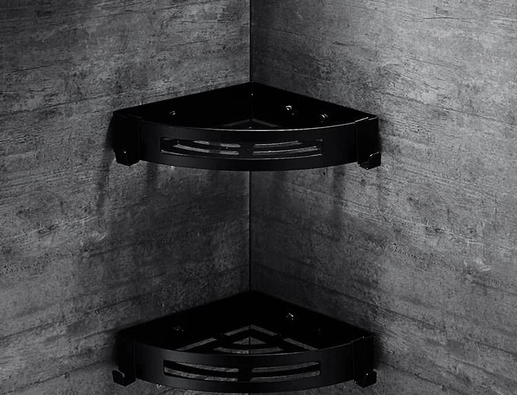 Настенный высококачественный 304 из нержавеющей стали черный монолайер fan-shaped ванная комната угловой Туалет хранения треугольная корзина HL-36681