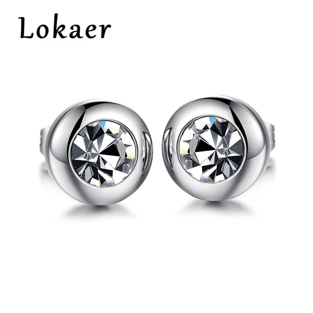 

Lokaer Trendy Round AAA Cubic Zirconia Stud Earrings For Women Men White Gold Color Stainless Steel Earrings Unisex LGE281