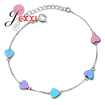 

Delicate Colorful Heart Shape Jewelry For Women Girl 925 Sterling Silver Bracelet Bangles Romantic Valentine's Day Gift
