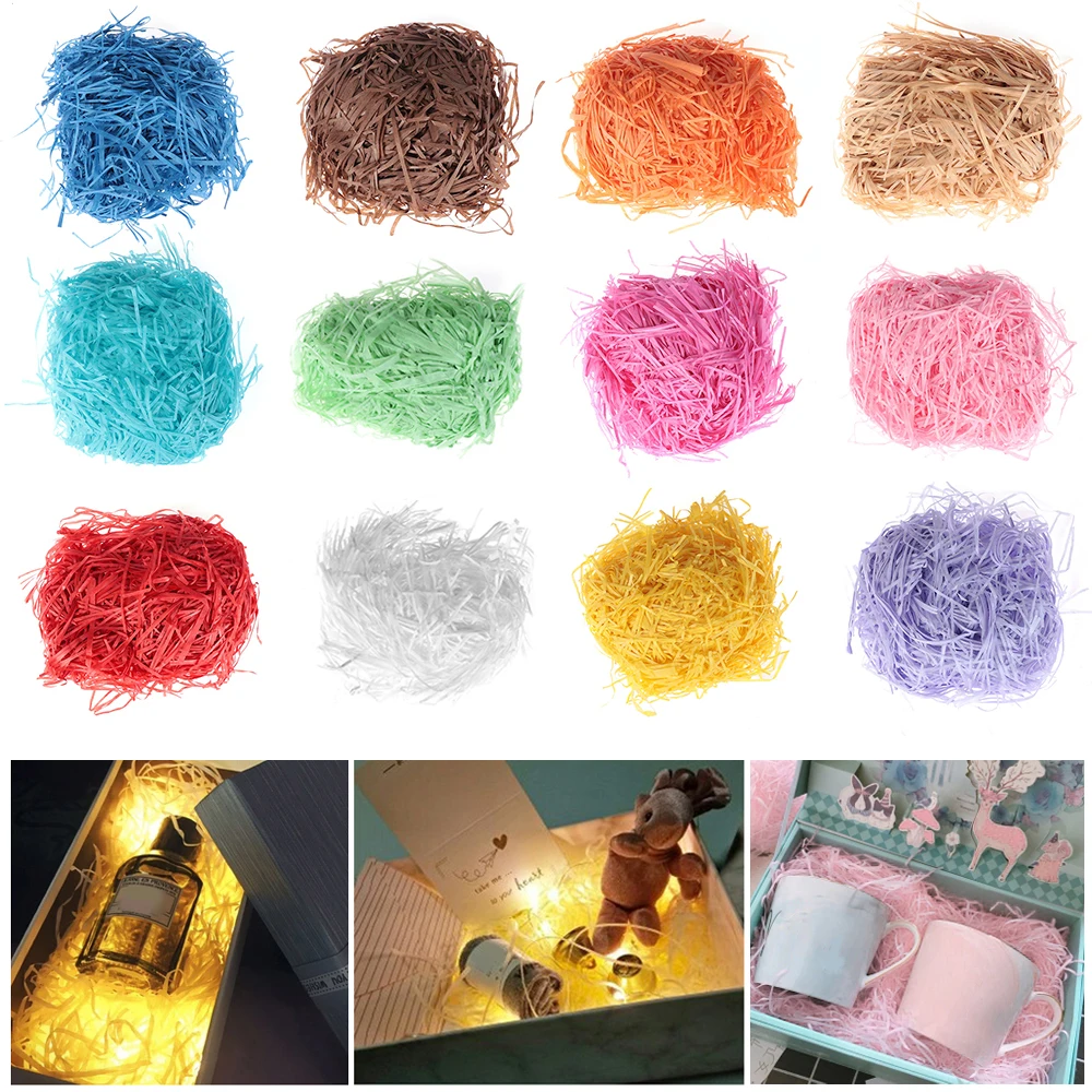 

20g Colorful Raffia Shredded Paper Gift Box Filler Wedding Party Decor Crinkle Cut Paper Shred Packaging Wrapping Supplies