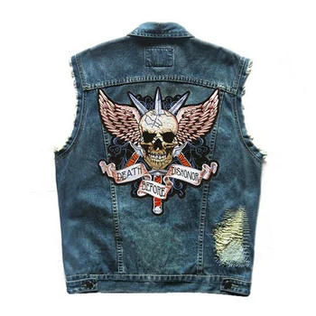 

HEROBIKER Motorcycle Vest Men Locomotive Retro Vintage Reflective Flashing Denim Vest Motorsiklet Blue Safety Jacket Moto Vests