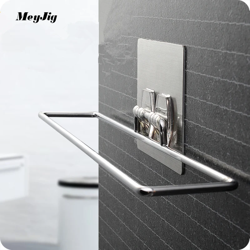Seamless Stickers Bathroom Free Punch Stainless Steel Towel Rack