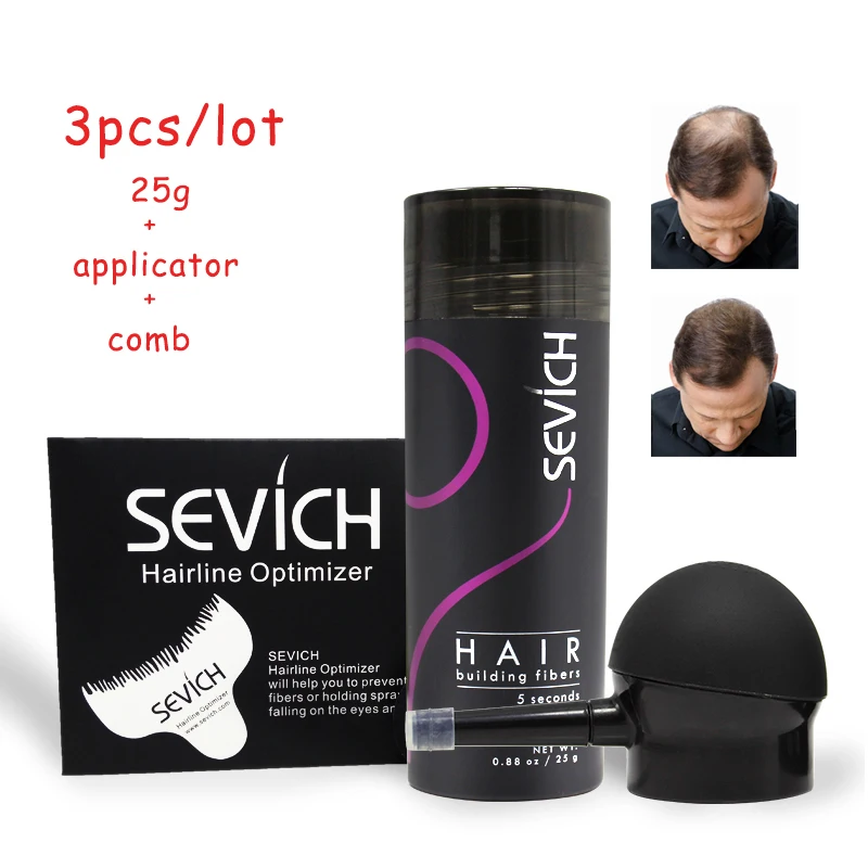 Sevich 3 шт./лот волос строительное волокно порошки 25 г + спрей аппликатор гребень волос выпадение утолщаются лысый стиль мода