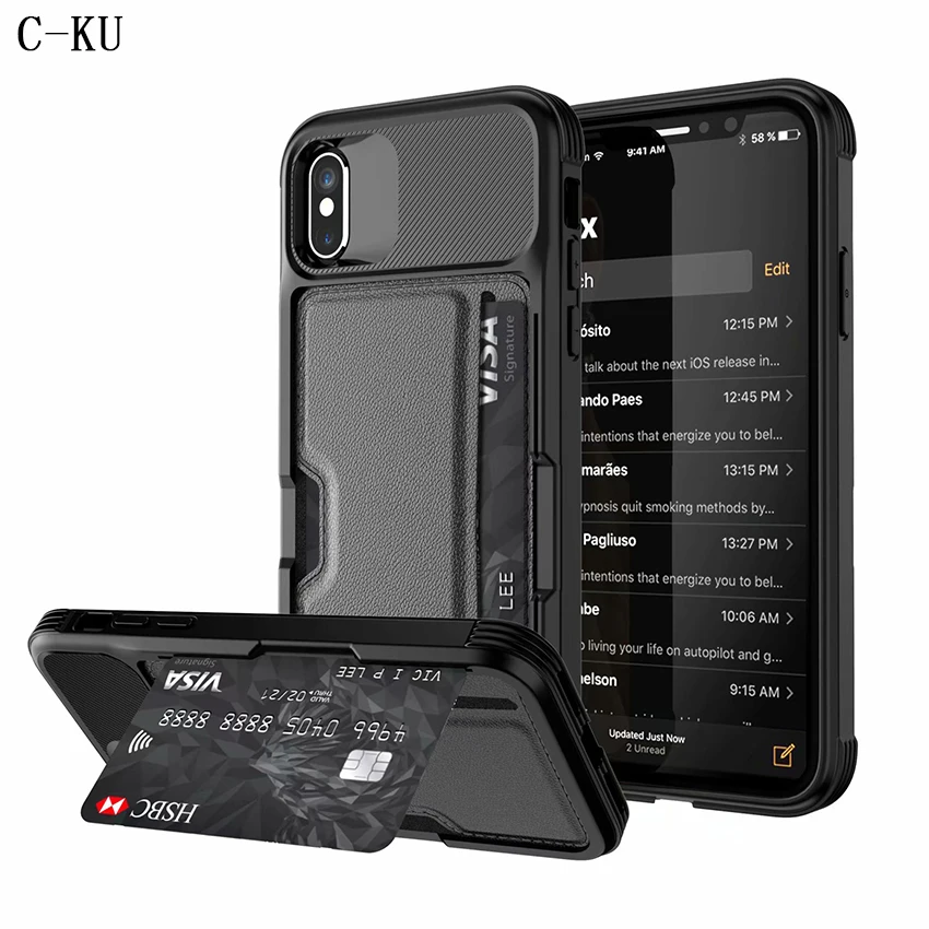 

Luxury PU Leather Card Slots Magnetic Adsorption Case for Apple Iphone X Xs Smartphone 5.8" Military Anti-knock Armor Back Cover