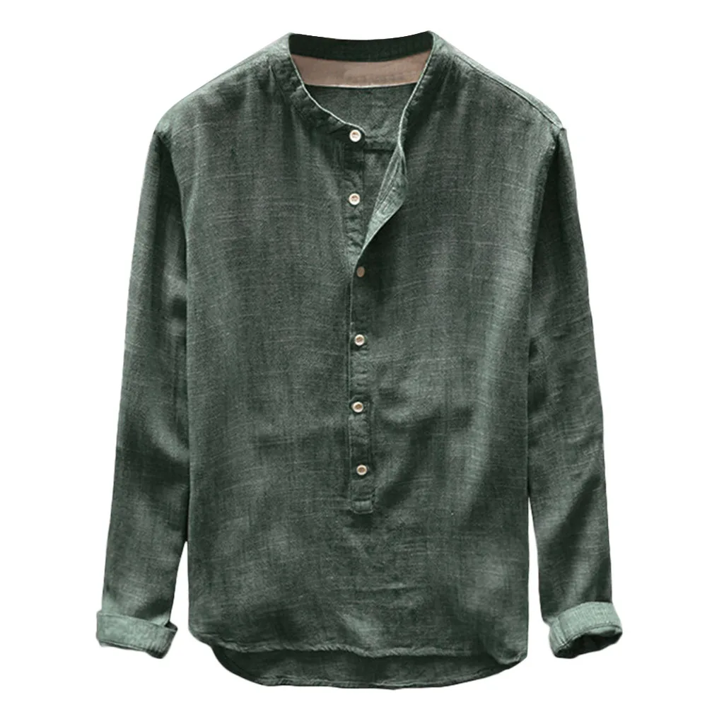 Men/'s Casual Cotton Linen Pocket Solid Long Sleeve T Shirt Tops Blouse Plus Size