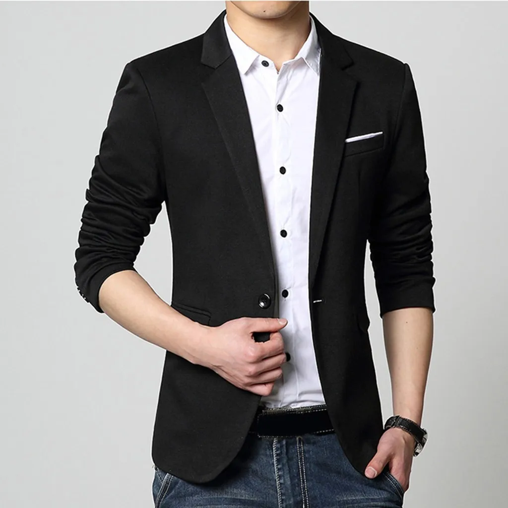 Сплошной цвет blaser masculino Мужская мода стиль одна кнопка костюм для саморазвития деловой плащ мужской костюм#7