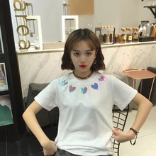 2017 spring and summer day soft sister fashion laser love embroidery loose short sleeve t shirt female