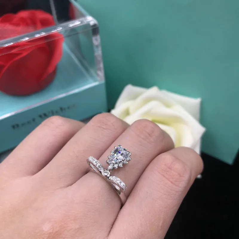 0.8ct карат кольца с бантом для женщин AAAAA высокое качество NSCD роскошные свадебные кольца 925 серебро белый золотой цвет ювелирные изделия