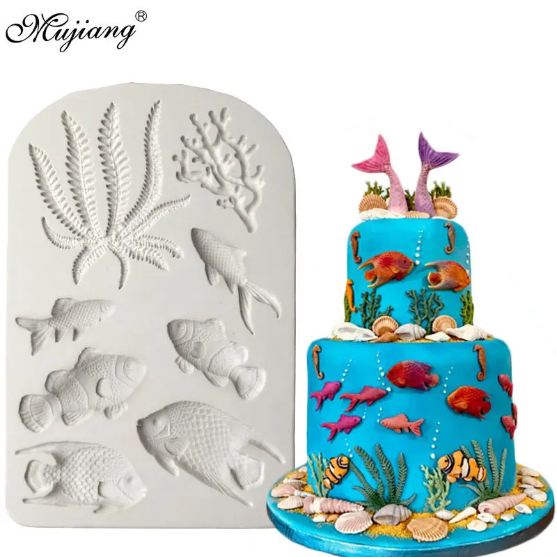 

3D Sea Coral Fish Seaweed Silicone Mold Cake Border Fondant Cake Decorating Tools DIY Cupcake Candy Chocolate Gumpaste Moulds